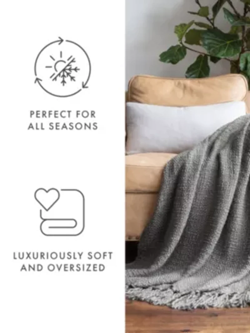 Natural Slub-Yarn Throw Blanket