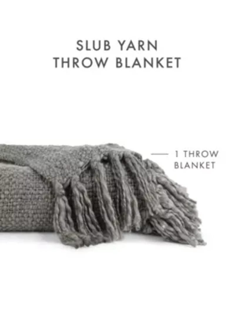 Natural Slub-Yarn Throw Blanket