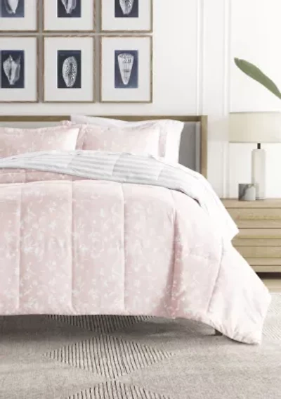 Reversible Pressed Botanicals Patterned Ultra Soft Microfiber Down-Alternative Comforter Set