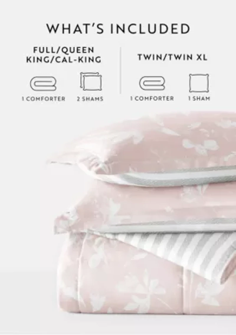 Reversible Pressed Botanicals Patterned Ultra Soft Microfiber Down-Alternative Comforter Set