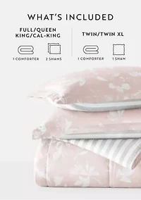 Reversible Pressed Botanicals Patterned Ultra Soft Microfiber Down-Alternative Comforter Set