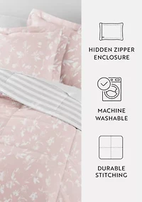 Reversible Pressed Botanicals Patterned Ultra Soft Microfiber Down-Alternative Comforter Set