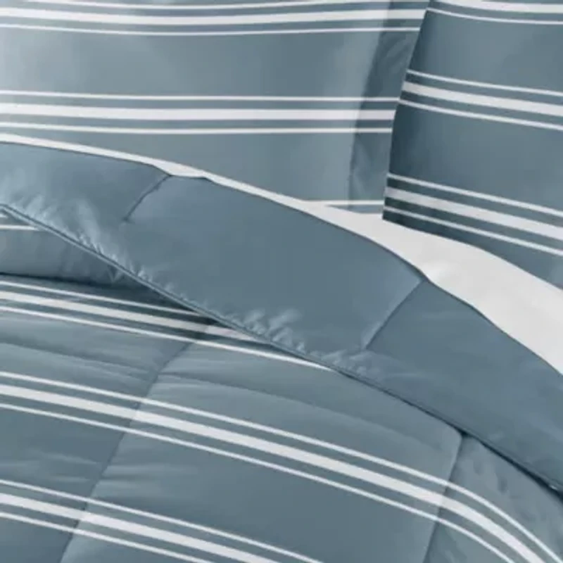 Reversible Soft Stripe Patterned Ultra Microfiber Down-Alternative Comforter Set