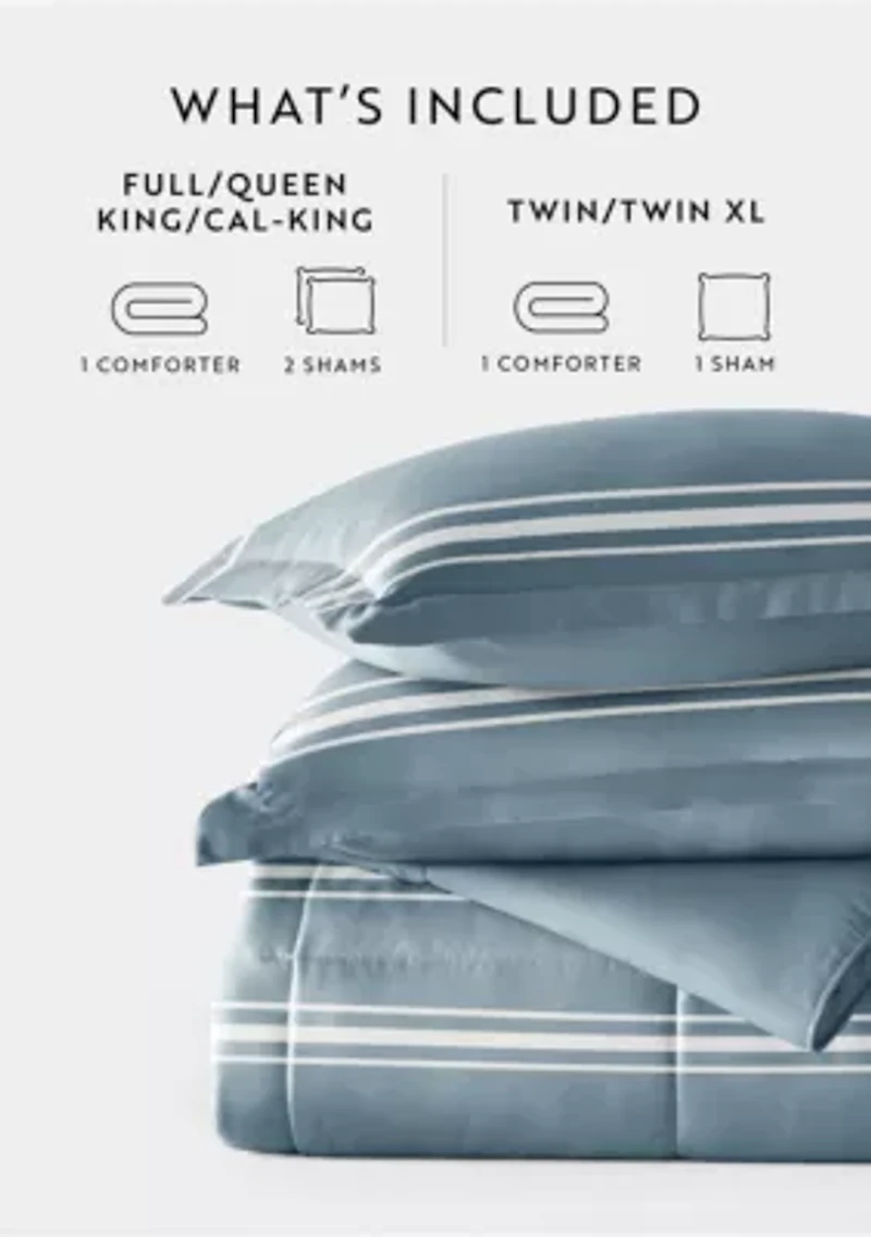 Reversible Soft Stripe Patterned Ultra Microfiber Down-Alternative Comforter Set
