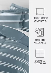 Reversible Soft Stripe Patterned Ultra Microfiber Down-Alternative Comforter Set