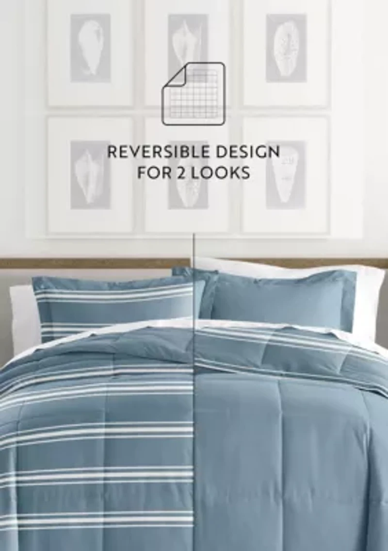 Reversible Soft Stripe Patterned Ultra Microfiber Down-Alternative Comforter Set