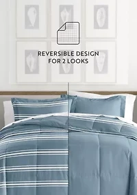 Reversible Soft Stripe Patterned Ultra Microfiber Down-Alternative Comforter Set