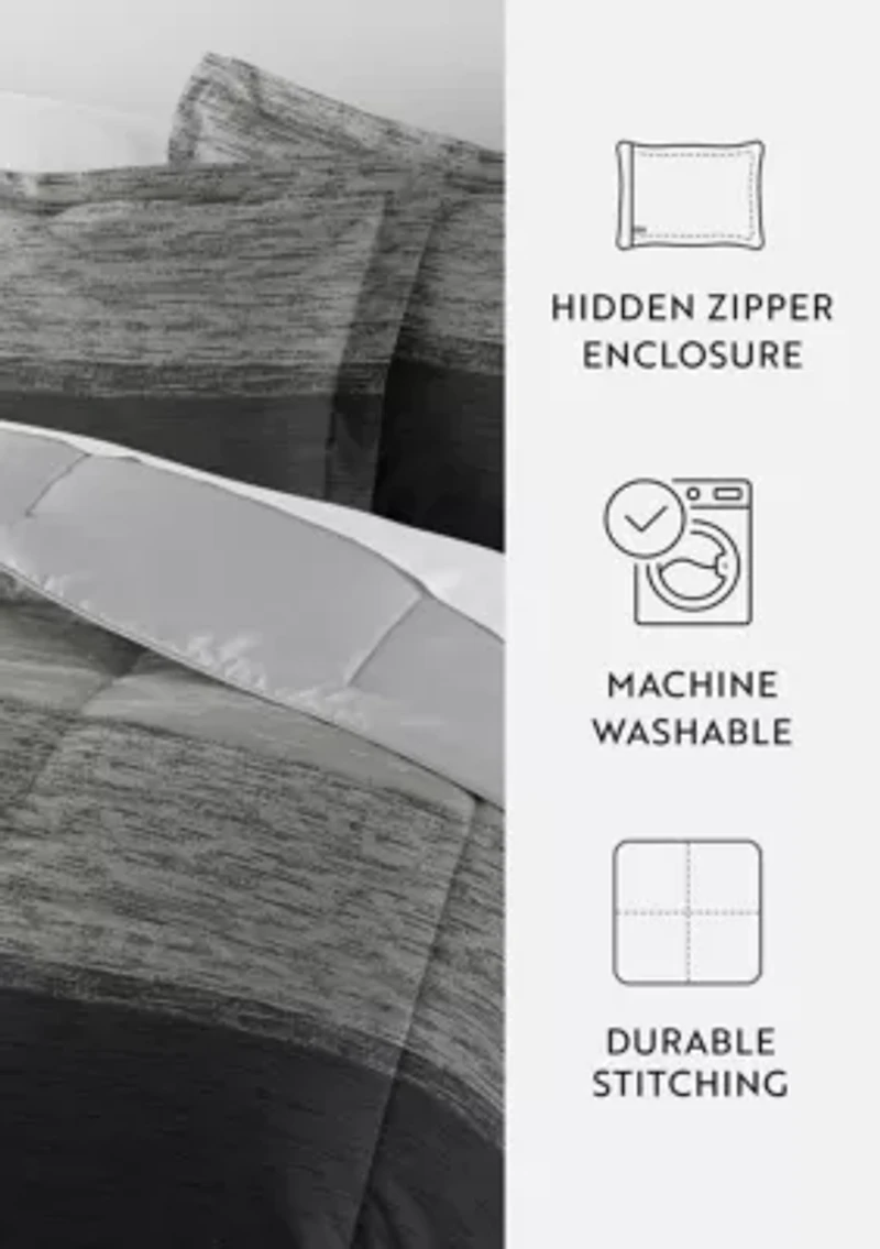 Reversible Ombre Grey Patterned Ultra Soft Microfiber Down-Alternative Comforter Set