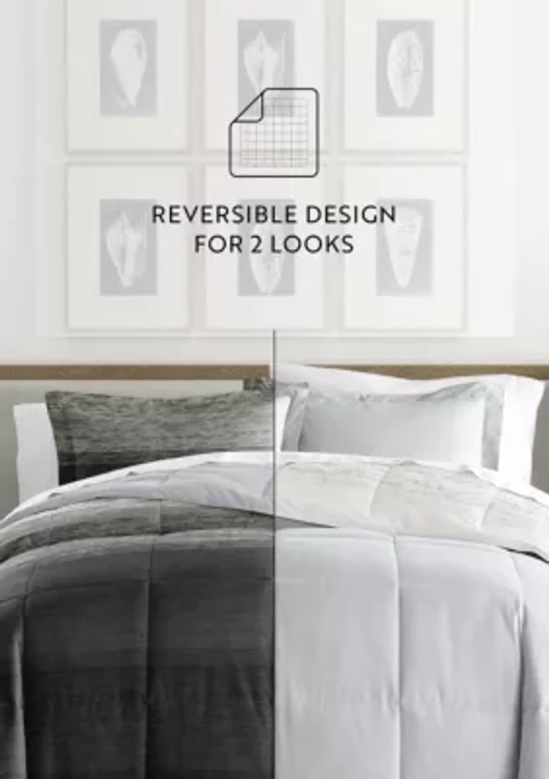 Reversible Ombre Grey Patterned Ultra Soft Microfiber Down-Alternative Comforter Set