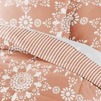 Reversible Daisy Medallion Patterned Microfiber Ultra Soft Down-Alternative Comforter Set