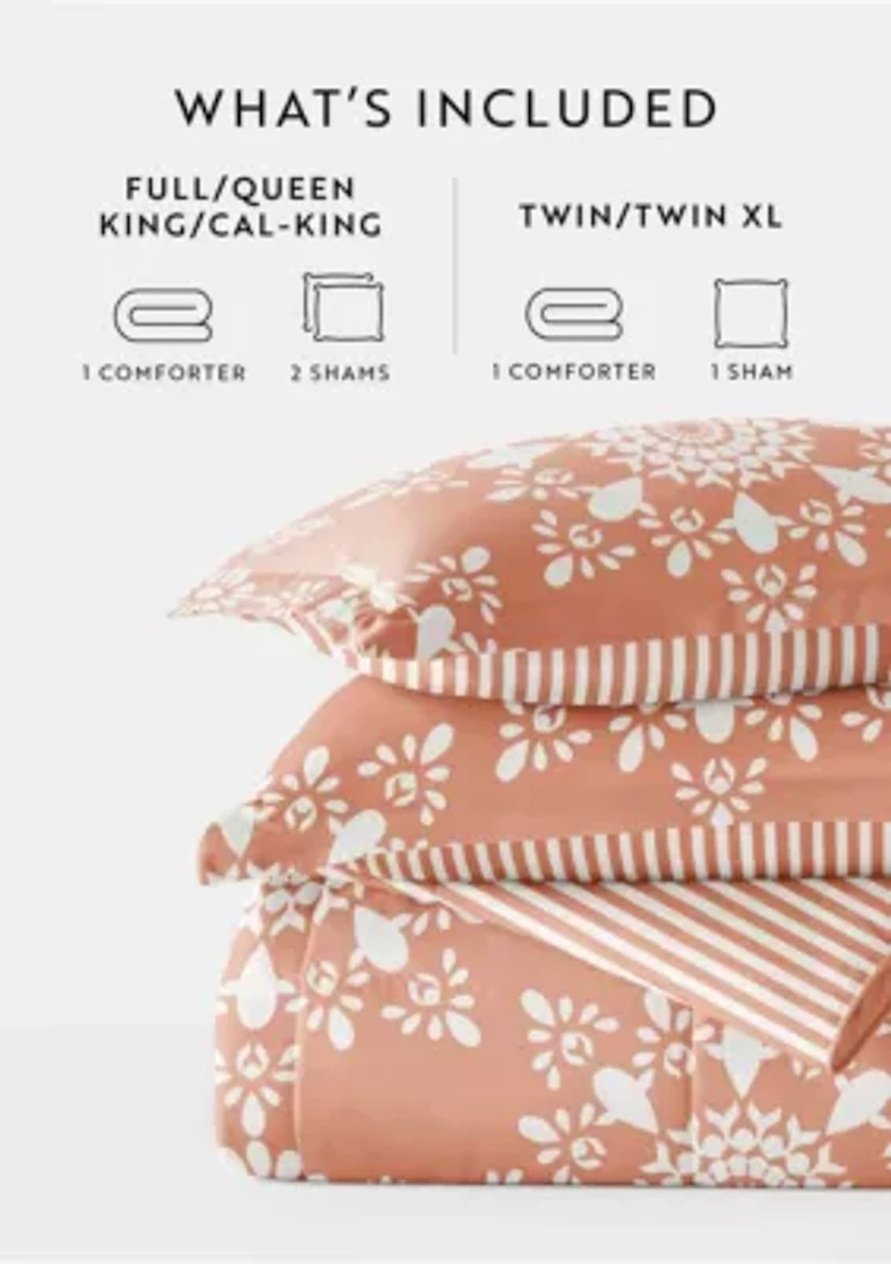 Reversible Daisy Medallion Patterned Microfiber Ultra Soft Down-Alternative Comforter Set