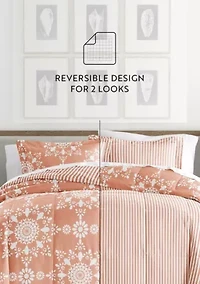 Reversible Daisy Medallion Patterned Microfiber Ultra Soft Down-Alternative Comforter Set