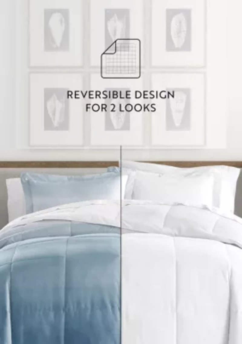 Reversible Ocean Waves Patterned Ultra Soft Microfiber Down-Alternative Comforter Set