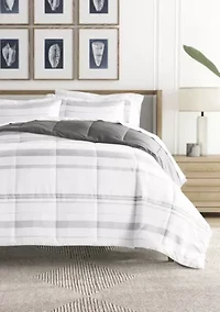 Reversible Stitched Stripe Patterned Ultra Soft Microfiber Down-Alternative Comforter Set