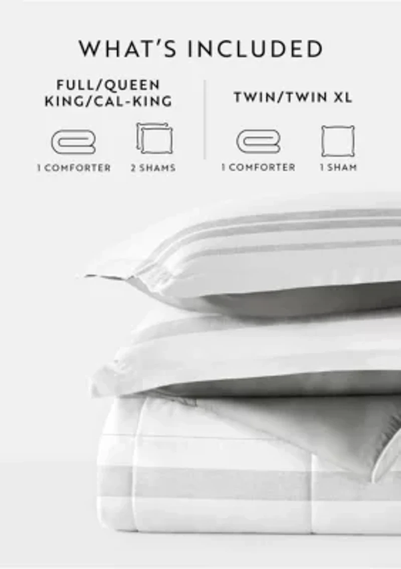 Reversible Stitched Stripe Patterned Ultra Soft Microfiber Down-Alternative Comforter Set