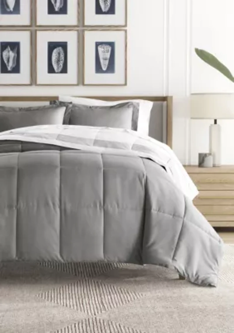 Reversible Stitched Stripe Patterned Ultra Soft Microfiber Down-Alternative Comforter Set