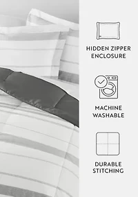 Reversible Stitched Stripe Patterned Ultra Soft Microfiber Down-Alternative Comforter Set