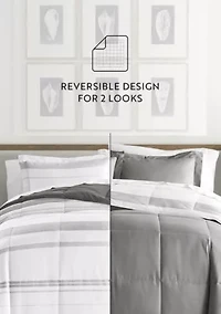 Reversible Stitched Stripe Patterned Ultra Soft Microfiber Down-Alternative Comforter Set