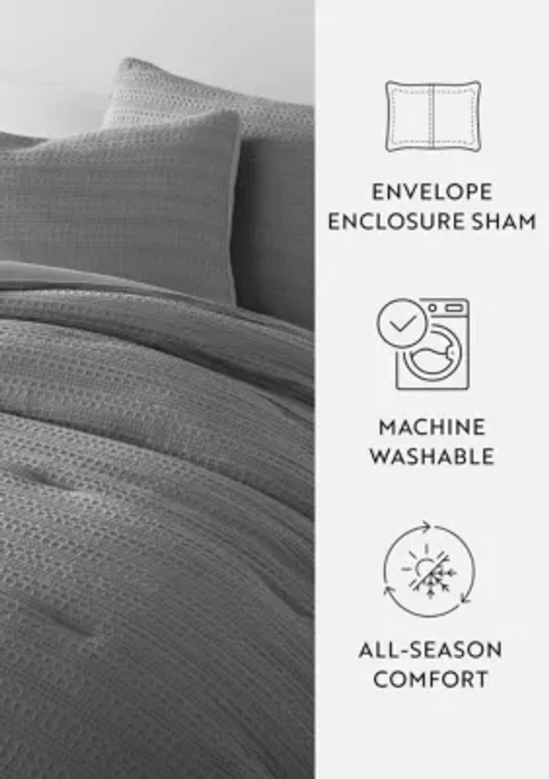 Waffle Textured Ultra Soft Microfiber All Season Down-Alternative Comforter Set