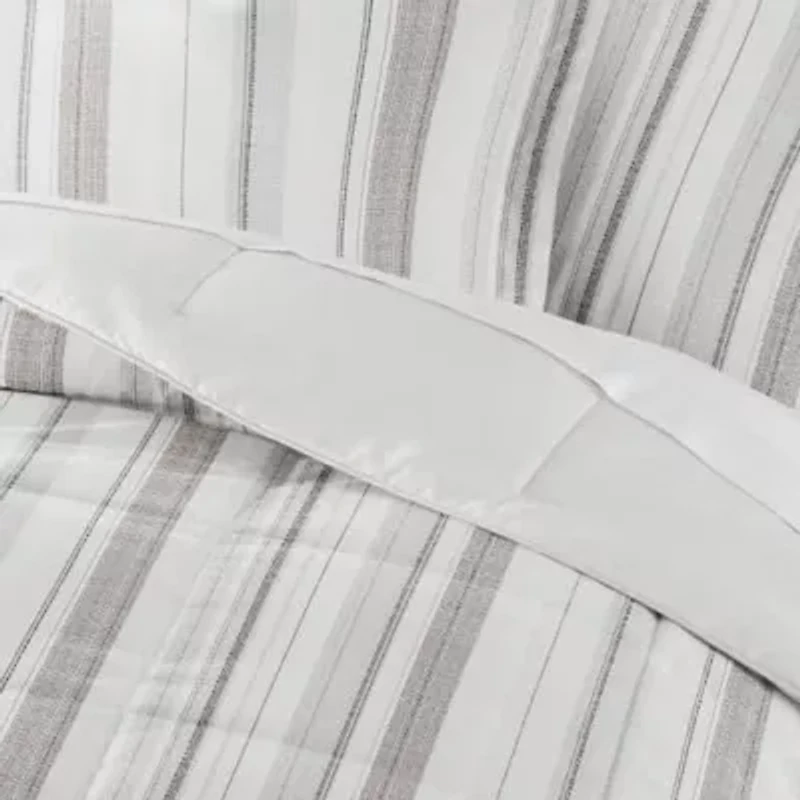 Reversible Vertical Stripe Patterned Ultra Soft Microfiber Down-Alternative Comforter Set