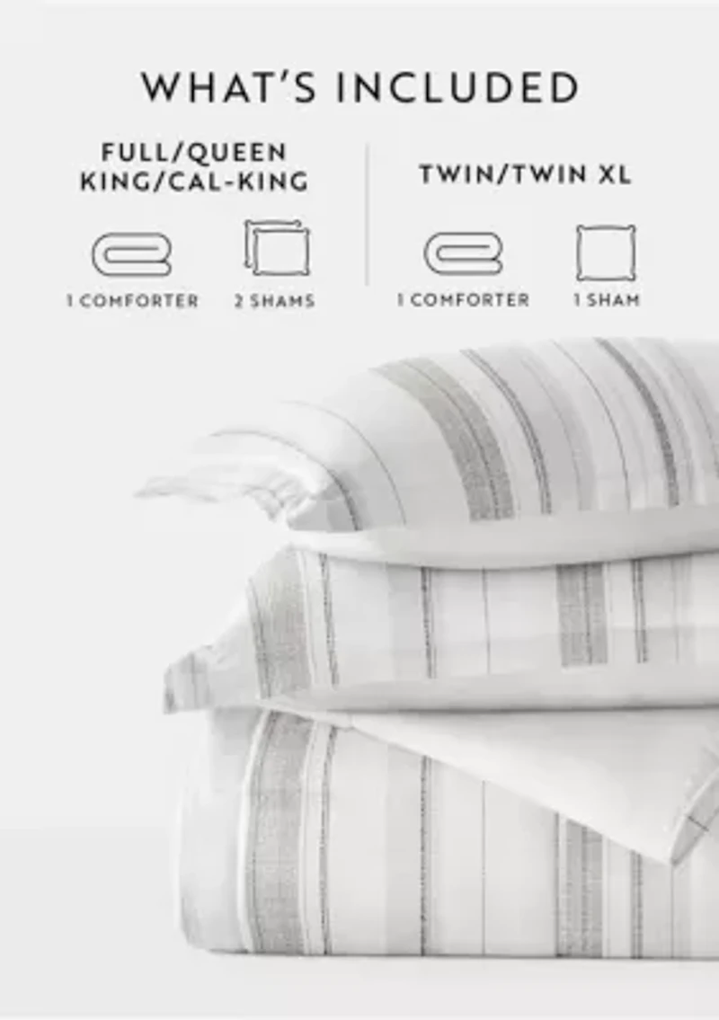 Reversible Vertical Stripe Patterned Ultra Soft Microfiber Down-Alternative Comforter Set