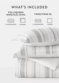 Reversible Vertical Stripe Patterned Ultra Soft Microfiber Down-Alternative Comforter Set