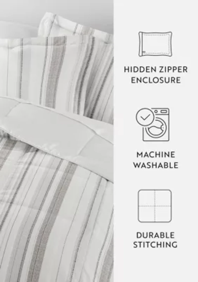 Reversible Vertical Stripe Patterned Ultra Soft Microfiber Down-Alternative Comforter Set