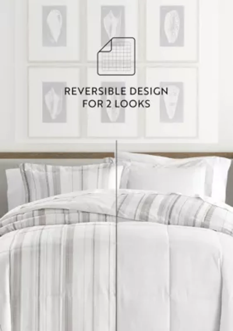 Reversible Vertical Stripe Patterned Ultra Soft Microfiber Down-Alternative Comforter Set