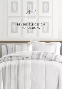Reversible Vertical Stripe Patterned Ultra Soft Microfiber Down-Alternative Comforter Set