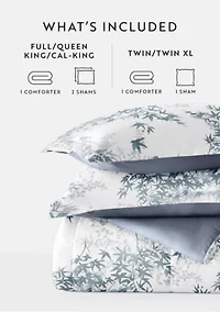 Reversible Bamboo Leaves Patterned Ultra Soft Microfiber Down-Alternative Comforter Set