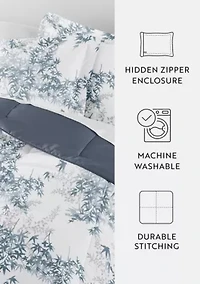 Reversible Bamboo Leaves Patterned Ultra Soft Microfiber Down-Alternative Comforter Set