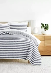 Ultra Soft Microfiber Reversible Classic Stripe All Season Quilt Set with Shams