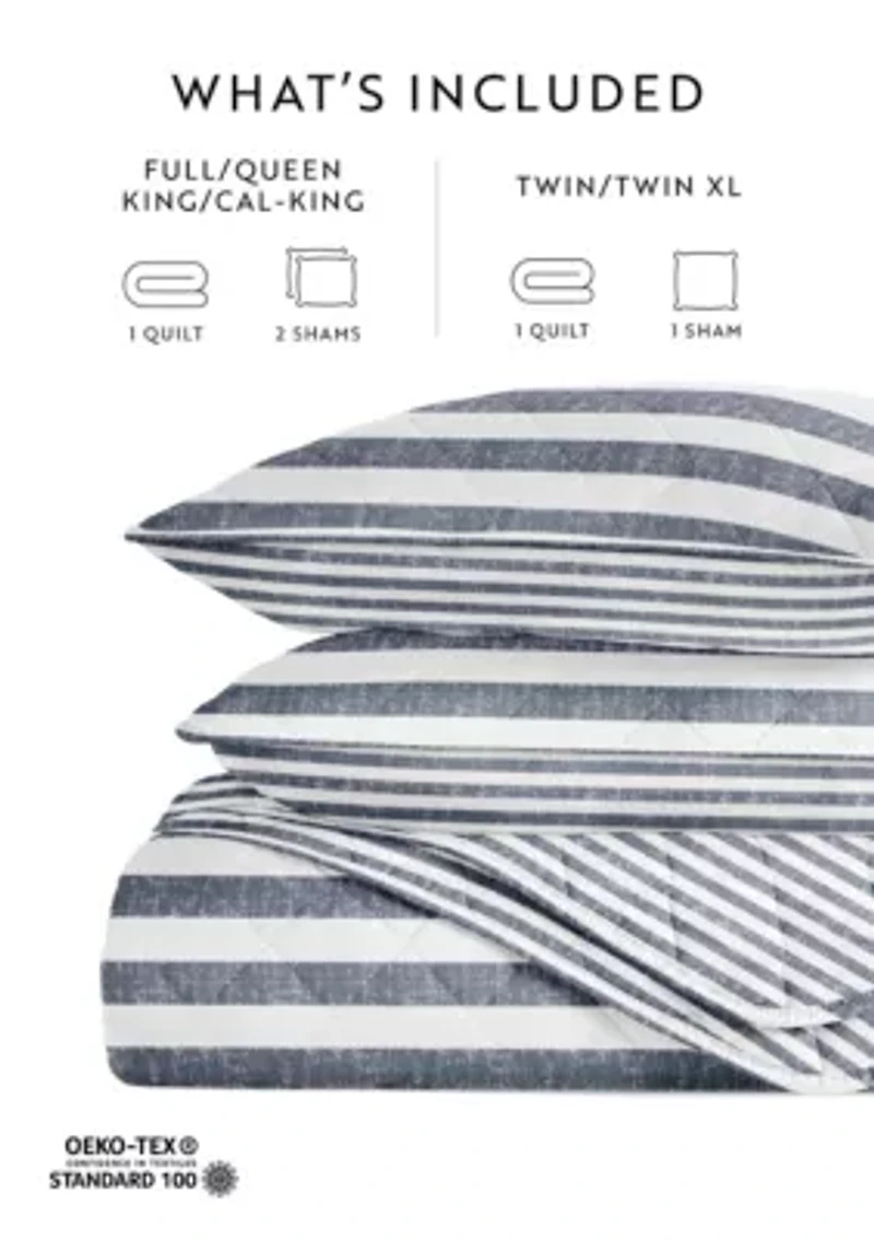 Ultra Soft Microfiber Reversible Classic Stripe All Season Quilt Set with Shams