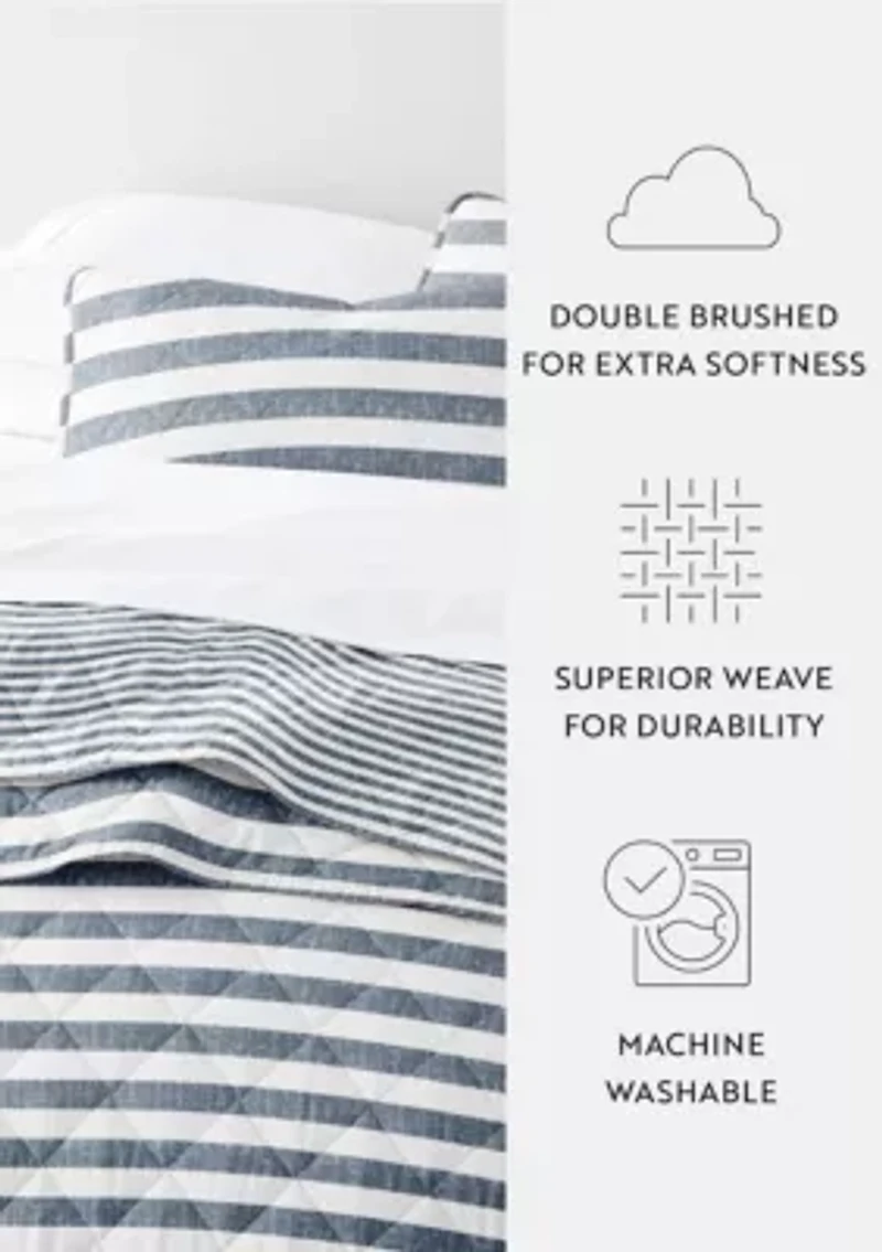 Ultra Soft Microfiber Reversible Classic Stripe All Season Quilt Set with Shams