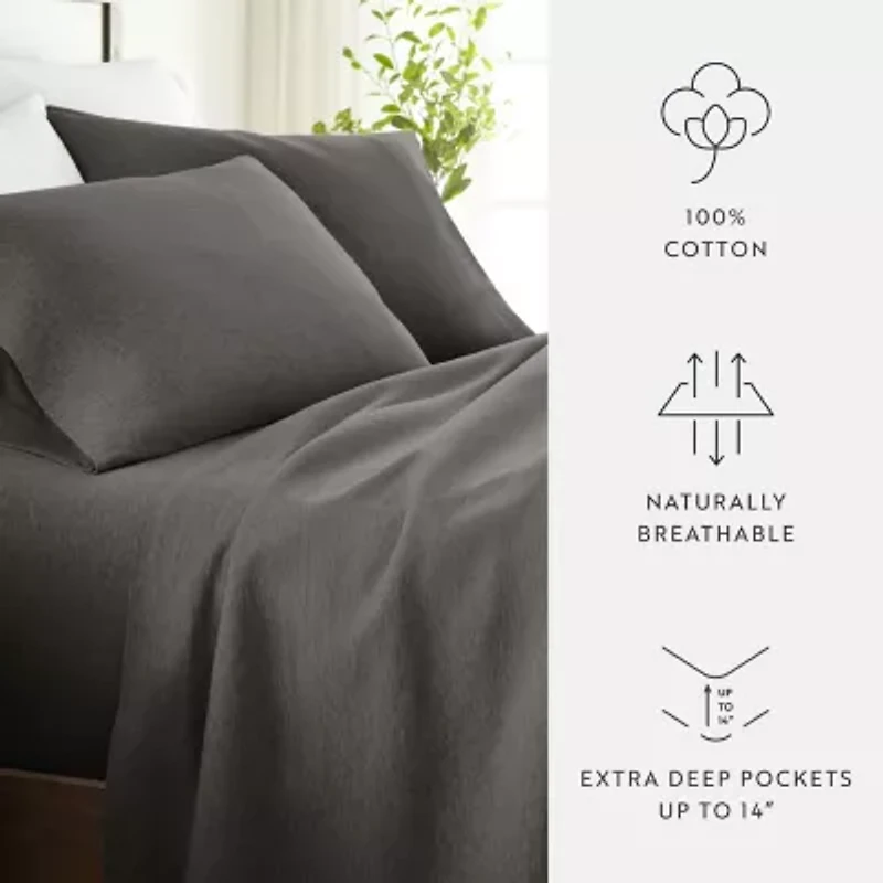 Jersey Knit Sheets - 100% Cotton Ultra Soft 4 Piece Sheet Set Four Way Stretch