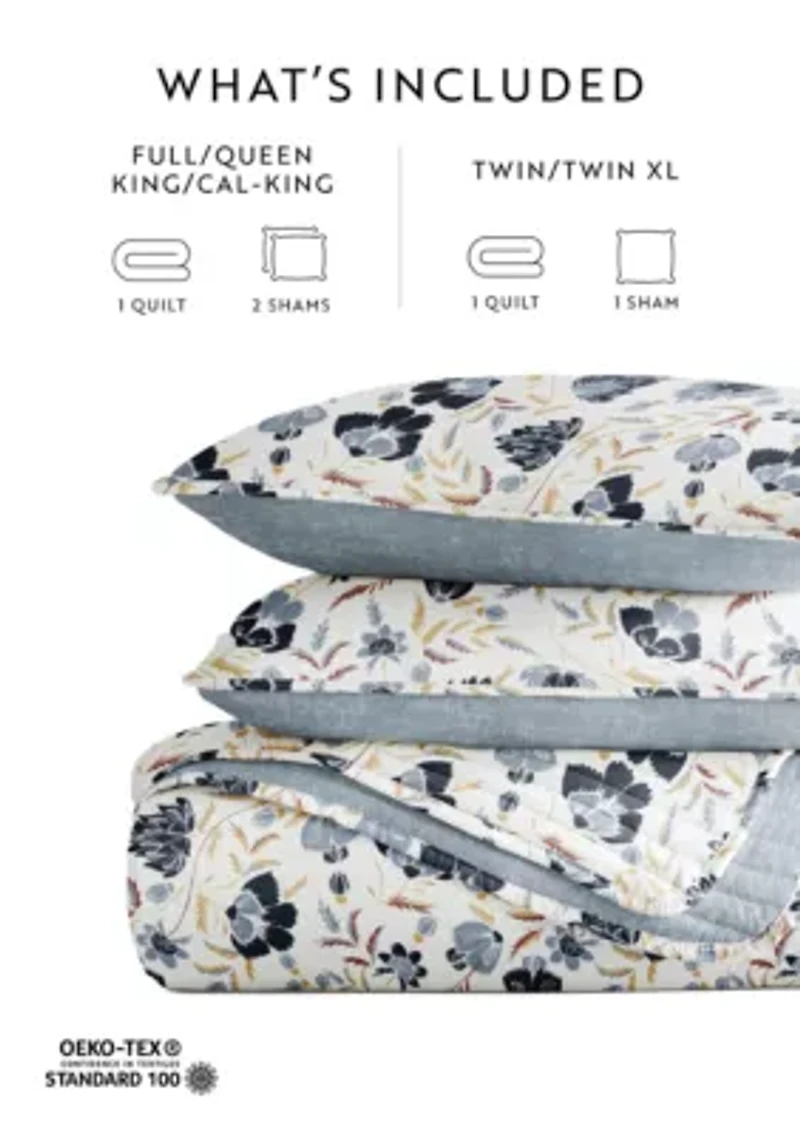 Ultra Soft Microfiber Reversible French Jacobean All Season Quilt Set with Shams