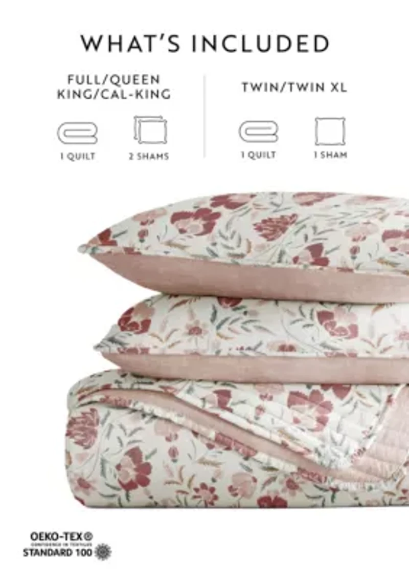 Ultra Soft Microfiber Reversible French Jacobean All Season Quilt Set with Shams