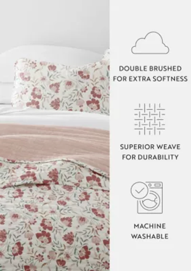 Ultra Soft Microfiber Reversible French Jacobean All Season Quilt Set with Shams