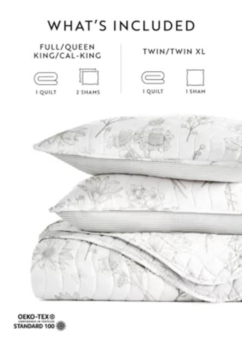 Ultra Soft Microfiber Reversible Blooming Daisy All Season Quilt Set with Shams