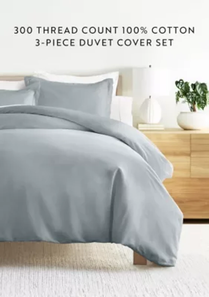 3 Piece Brushed Cotton Duvet Cover Set  - Vintage Washed for Extra Softness 100% Long Staple Sateen Weave