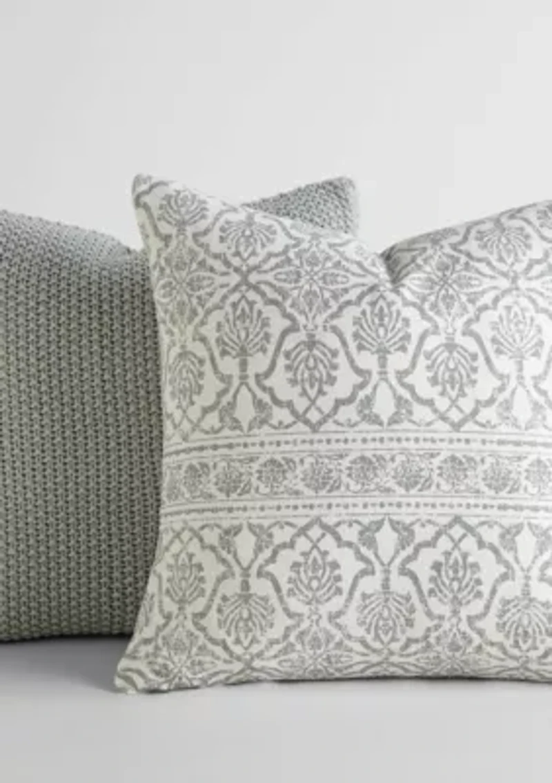 2-Pack Seed Stitch Knit Throw Pillows Folk Leaves