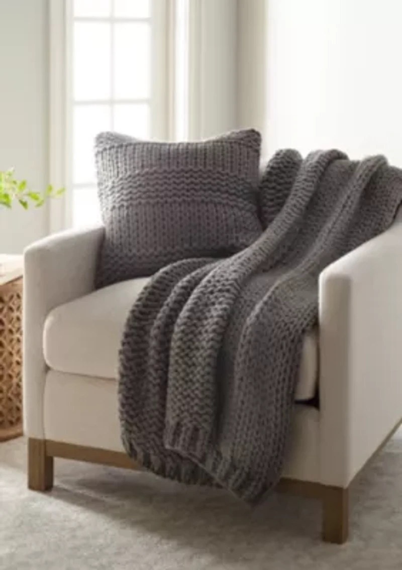Chunky Knit Throw Blanket & Décor Pillow Bundle