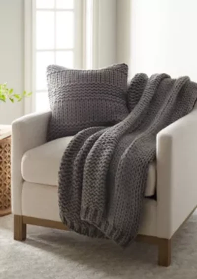 Chunky Knit Throw Blanket & Décor Pillow Bundle