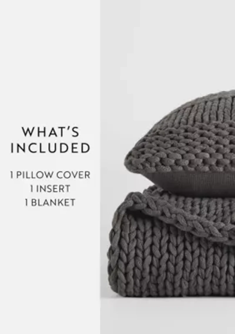 Chunky Knit Throw Blanket & Décor Pillow Bundle