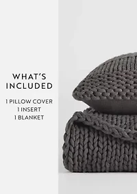 Chunky Knit Throw Blanket & Décor Pillow Bundle