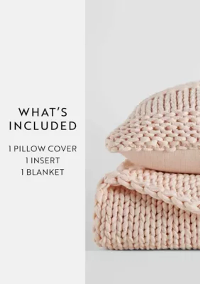 Chunky Knit Throw Blanket & Décor Pillow Bundle