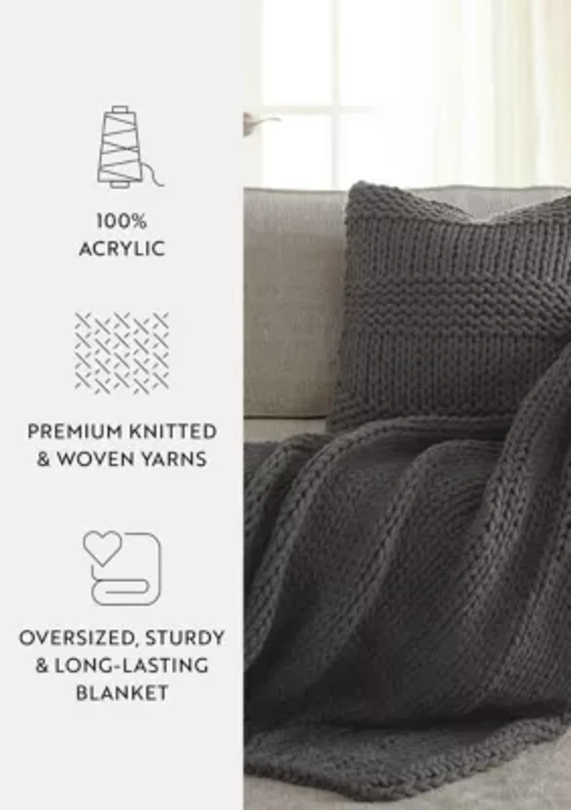 Chunky Knit Throw Blanket & Décor Pillow Bundle