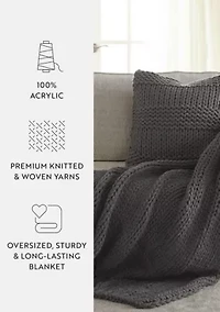 Chunky Knit Throw Blanket & Décor Pillow Bundle