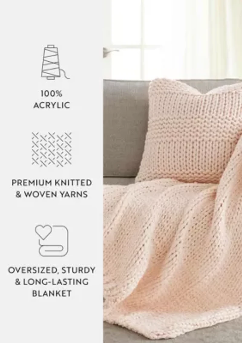 Chunky Knit Throw Blanket & Décor Pillow Bundle