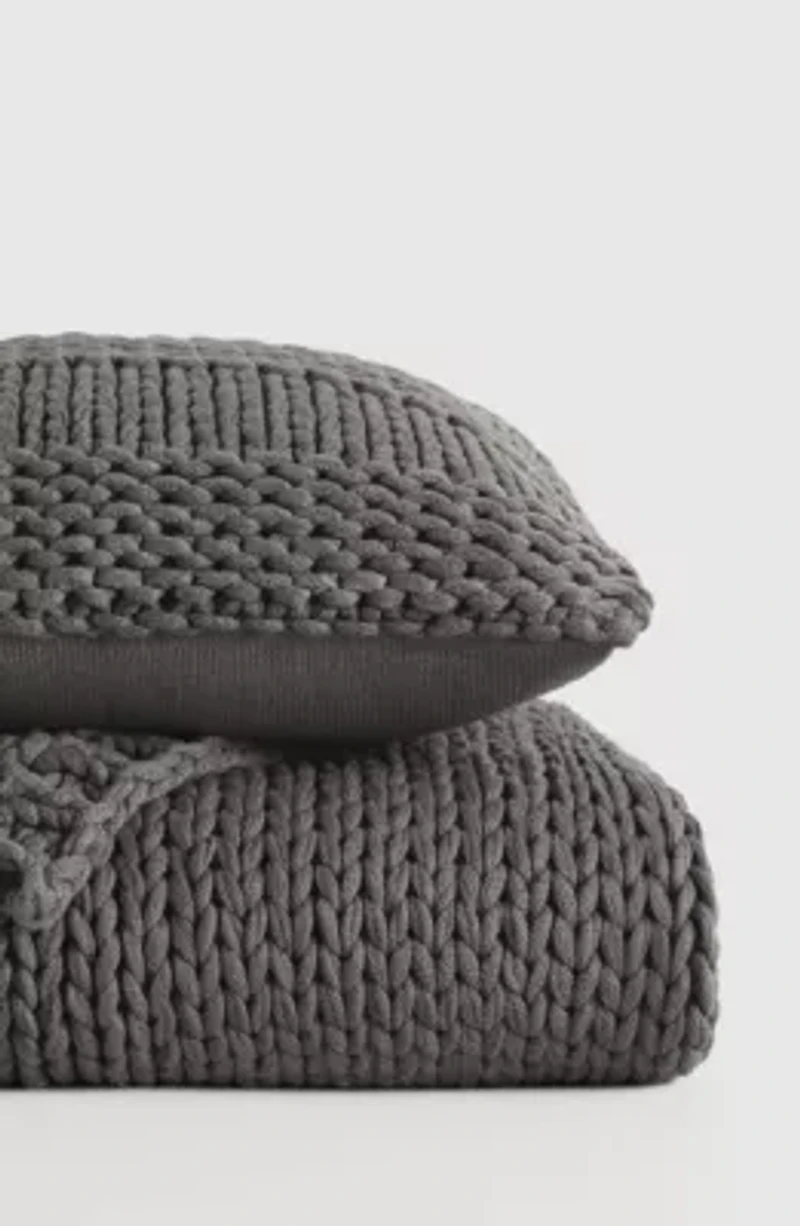 Chunky Knit Throw Blanket & Décor Pillow Bundle